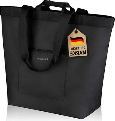Produktbild von Famanu Einkaufstasche Wasserabweisend mit Reißverschluss und verstärktem Boden - Schwarz