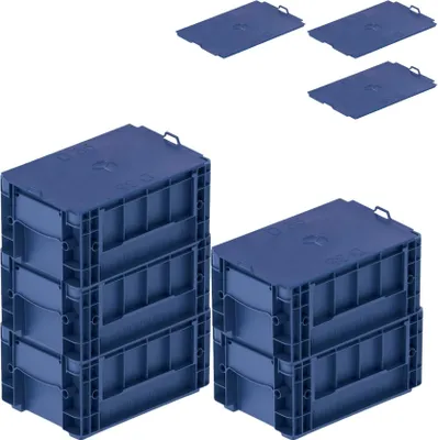 Produktbild von SparSet 5x VDA KLT Kleinladungsträger mit Verbundboden & Auflagedeckel | HxBxT 14,7x20x30cm | 5,3 Liter | KLT, Transportbox, Transportbehälter, Stapelbehälter