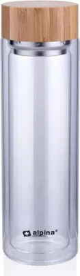 Produktbild von alpina Trinkflasche aus Glas mit Filter - Wasserflasche Doppelwandig 450 ml Bambuskappe und -Deckel Teeflasche Teefilter