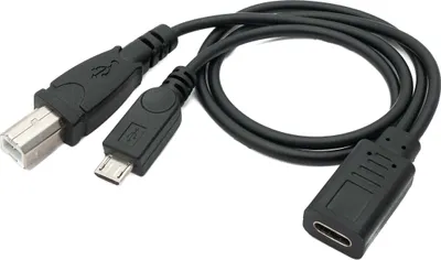 Produktbild von SYSTEM-S USB 3.1 Kabel 30 cm Typ C Buchse zu 2.0 Micro B und Typ B Stecker Adapter Schwarz