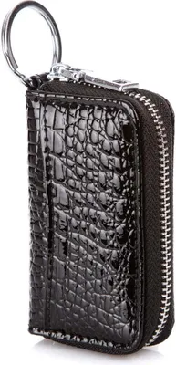 Produktbild von Jennifer Jones Damen-Schlüsseletui, glänzendes , Krokodilleder-Look, runder Schlüsselring Schwarz