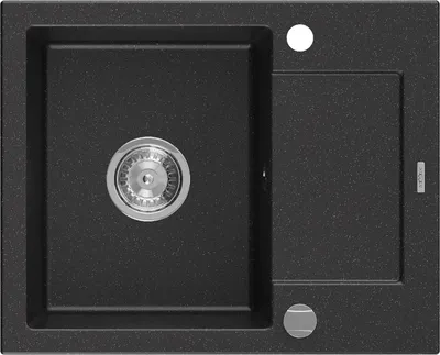 Produktbild von Mexen Enzo 1-Becken-Granitspüle mit kurzer Abtropffläche 576 x 465 mm, Schwarz/Silbermetallic - 6506571005-73