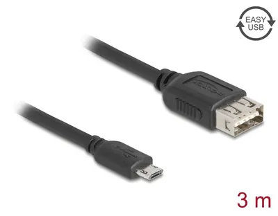 Zdjęcie produktu dla DeLOCK 81520, 3 m, Micro-USB B, USB A, USB 2.0, 0,48 Gbit/s, Czarny