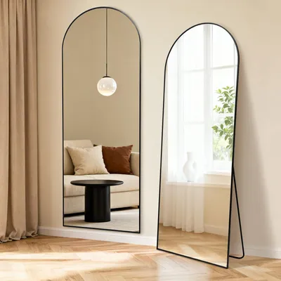Imagen del producto de Espejo de cuerpo entero, curvo, de 160 x 50 cm, fabricado en aleación de aluminio y con cristal templado, ideal para dormitorios