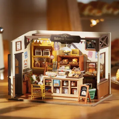 Productafbeelding van Miniatuur huis, bakkerijmodel, bouwpakket van hout, knutselset voor volwassenen en meisjes