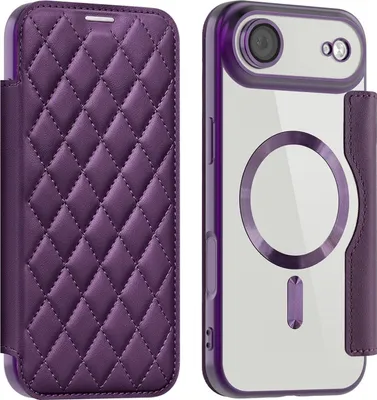 Image de Pour Apple iPhone 17 Air 360 degrés Full Body Magsafe RFID anti vol de données Housse en cuir synthétique Violet