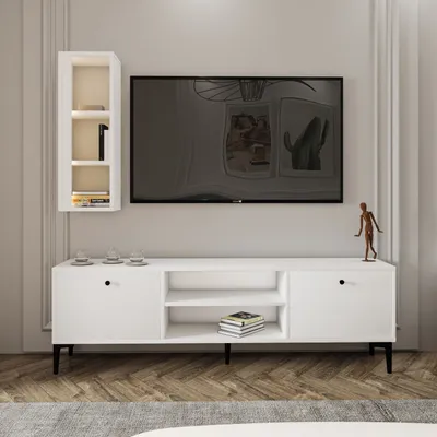 Image de Skye Decor, meuble TV de haute qualité, blanc, 150 x 48 x 29,6 cm | Fabriqué en panneaux de particules mélaminés à 100 %, d'une épaisseur de 18 mm | Style scandinave moderne, idéal pour votre intérieur.