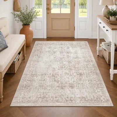 Immagine prodotto di Tappeto vintage, 120x170 cm, beige, lavabile, ideale per soggiorno o camera da letto