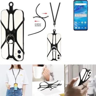 Produktbild von K-S-Trade 3in1 Handykette Handyband Handykordel Halsband Smartphone-Ring Handy-Ring kompatibel mit UMIDIGI F2 Fingerhalterung Handyring Tischständer