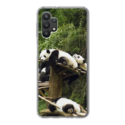 Produktbild von MuchoWow® Handyhülle Schutzhülle Hülle für Samsung Galaxy A32 5G Pandas - Holz - Treppe Silikon Softcase Handy Hülle - Softcase