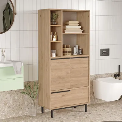 Immagine prodotto di Fermana - Mobile Colonna, 75x36x162h cm Marrone Rovere, 4 Ripiani