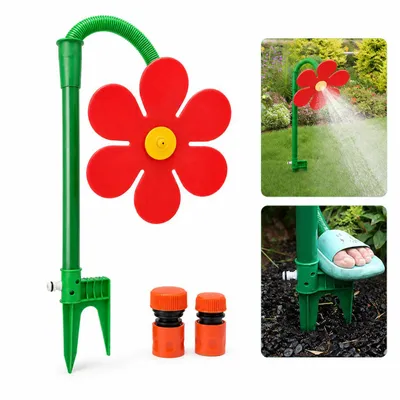 Produktbild von Gartensprenger Kinder Wassersprinkler Sonnenblume 360° Rotierend mit Schlauchanschluss für Garten Rasen Hundespiel Rot