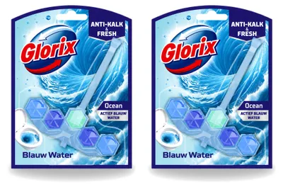 Produktbild von 2 x Glorix Power 5+ Toilettenstein Blaues Wasser Ocean - Vorteilspackung - 2 Stücke