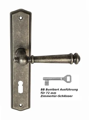 A door handle set with a key, presented on a white background.
