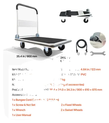 Produktbild von Schubwagen Dolly, 150/300 kg Tragfähigkeit, Ergonomischer Griff, 660lbs