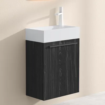 Produktbild von doporro Badmöbel-Set Waschtisch mit Unterschrank in Anthrazit Matt Waschbeckenunterschrank Gäste WC 46x26x63cm mit matt Weiß Waschbecken Pisa