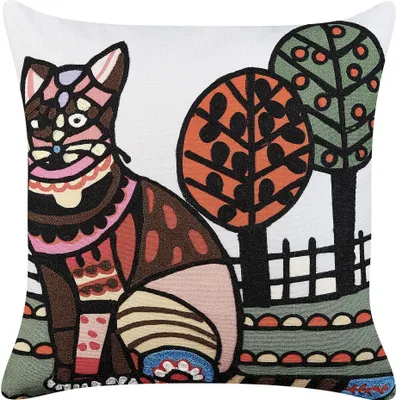 Produktbild von BELIANI Dekokissen Mehrfarbig Baumwolle und Wolle Stoffbezug mit Polyester-Füllung 50x50 cm Katzenmotiv Accessories Wohn- u. Schlafzimmer Flur