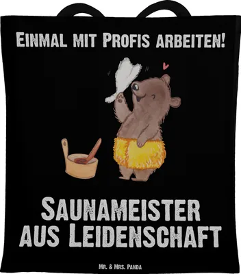 Produktbild von Mr. & Mrs. Panda Tote Bag Saunameister Leidenschaft - Schwarz - Geschenk, Einkaufstasche, Tasche, umhängebeutel, Laptoptasche, Jutetasche