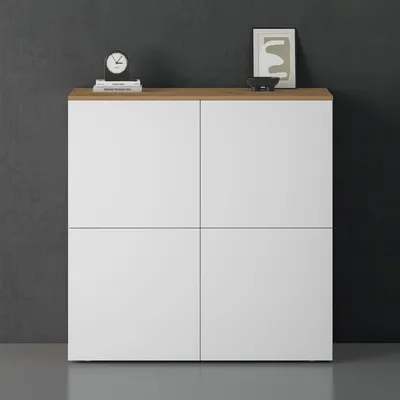 Image de doporro Buffet Commode 100cm Meuble de Rangement Chêne Clair et Blanc Mat Placard Salon Salle à Manger 4 Portes Schrank04