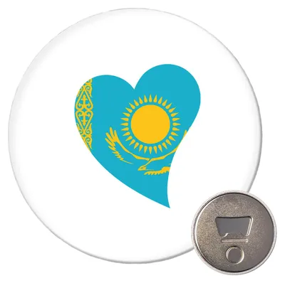Produktbild von Huuraa Magnet Kasachstan Flagge Herz 59mm Kühlschrankmagnet rund Flaschenöffner Geschenkidee