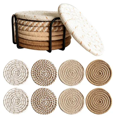 Produktbild von 8er-Set runde Glasuntersetzer aus Baumwolle, rutschfest, ideal für Tisch, Gläser, Tassen & Getränke im Alltag