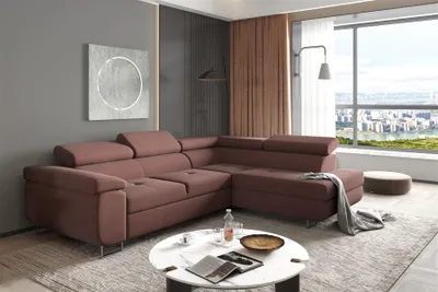 Produktbild von Couchgarnitur JADE Stoff Bordeauxrot mit Schlaffunktion Ottomane Rechts
