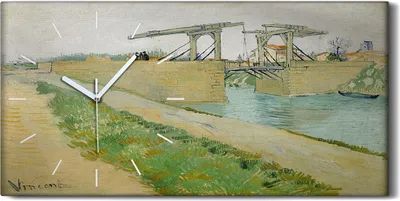 Produktbild von Dekor Leinwand Uhr Wandbilder 60x30 Langlois Brücke bei Arles mit Straße Kanals - weiße Hände