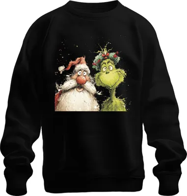 Produktbild von Grinch Weihnachtsmann lustig Weihnachten Geschenk grün Kranz Uni Sweatshirt Pullover, Schwarz, M