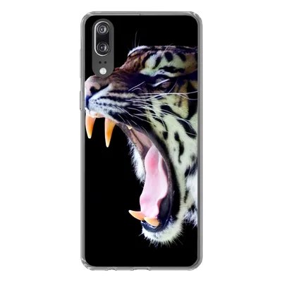 Produktbild von MuchoWow® Handyhülle Schutzhülle Hülle für Huawei P20 Brüllender Tiger auf schwarzem Hintergrund Silikon Softcase Handy Hülle