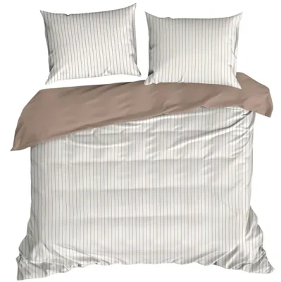 Produktbild von EUROFIRANY | Bettwäsche - n - 220x200 - Baumwolle - weiß beige - Bettgarnitur - Streifenmuster