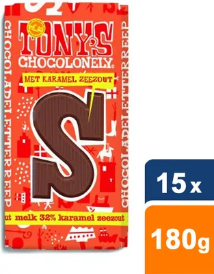 Produktbild von Tony's Chocolonely - Schokolade Buchstabenriegel Vollmilch Karamell Meersalz S - 15x 180g