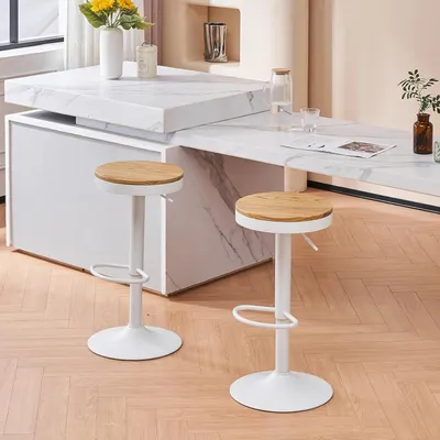 Image de Tabourets de bar - Tabouret - Tabourets de bar - Tabouret - Tabouret en bois - Lot de 2 - Assise pivotante à 360°