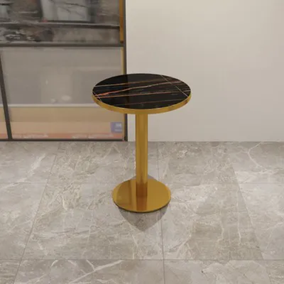 Produktbild von Gastronomiemöbel Cafe Bar Restaurants Hotel Einrichtung Quadratischer Tisch Bistrotisch Schwarz gold HMJT 60*75cm