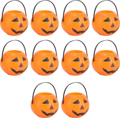 Produktbild von Kürbis-Eimer, dekorative kleine tragbare Süßigkeitenhalter für Süßes oder Saures mit Griff für Kinder, Halloween-Party, 10 Stück