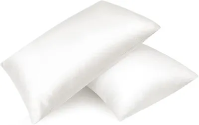 Produktbild von PolkaHome® Set von 2 seidig weichen Satin Kissenbezügen 50x70 Elfenbein
