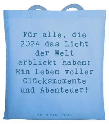 Produktbild von Mr. & Mrs. Panda Einkaufstasche Spruch 2024 Geburtstag Glücksmomente - Sky Blue - Geschenk, Tasche, Geburtstagsgeschenk, Schultasche, Freude, Tote Bag, Geburtsjahr, Alter