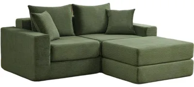 Image de Canapé modulable 3 places velours côtelé vert, 259x96cm