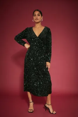 Image de Dorothy Perkins - Robe midi portefeuille pour femme DP4186 (34 FR) (Vert bouteille)