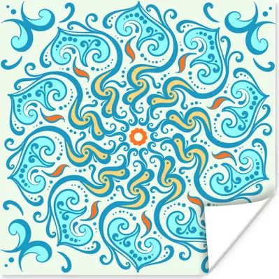 Produktbild von MuchoWow® Poster Mandala - Blau - Gelb - Abstrakt 30x30 cm - Wandposter - Printing