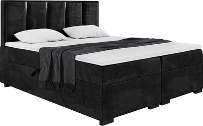 Produktbild von MEBLINI Boxspringbett mit Bettkasten - Gepolstert Doppelbett mit Matratze und Topper - Polsterbett mit Stauraum - Bett mit Kopfteil - Stauraumbett - Antonio Black - 180x220 - H4/Schwarz Samt