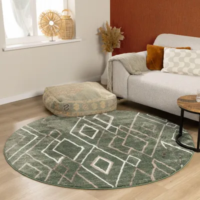 Produktbild von Volero - Berberteppich Rund - Blend Diamond Grün - Ø 240cm - Wohnzimmer, Schlafzimmer - Boho