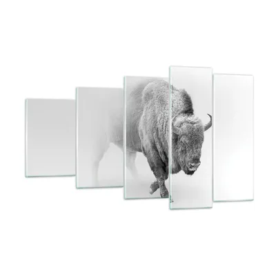 Produktbild von Bilder auf glas - 5 Teile - Wisent Schwarzweiß Licht - 100x60cm - Glasbilder - Wandbilder - Bilder - zum Aufhängen bereit - Wanddekoration aus Glas - Glas Bilder - Wandbild auf Glas - GEG100x60-4418