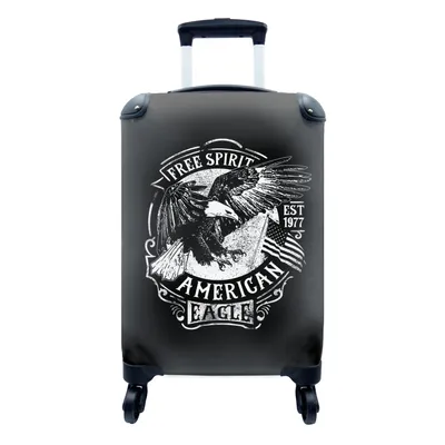 Produktbild von MuchoWow® Koffer Handgepäck Trolley Rollkoffer Kleine Reisekoffer mit 4 Rollen - Adler - Flagge - Retro - Schwarz - Weiß - Cabin Size < 55x40x23 cm & 55x40x20 cm - Fotokoffer - Kabinenkoffer - Boardgepäck - Reise-Box - Reisekoffer - Reisegepäck - Koffer mit Bild - Trolley für Kinder