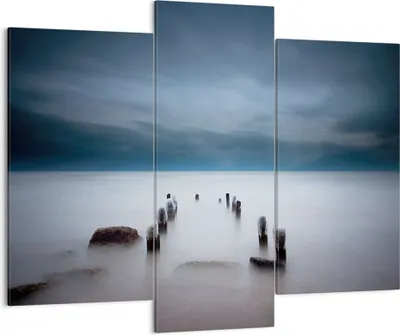 Produktbild von Bild auf Leinwand - Leinwandbild - 3 Teile - Wellenbrecher Nebel Nacht - 130x100cm - Wand Bild - Wanddeko - Wandbilder - Leinwanddruck - Bilder - Wanddekoration - Leinwand bilder - CB130x100-4416