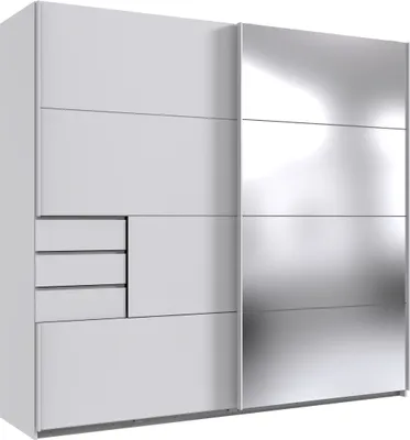 Produktbild von Schwebetürenschrank >Saigon< 3 Schübe, Spiegel / Weiß - 225x208x64cm (BxHxT)
