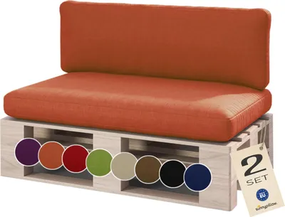 Produktbild von sunnypillow Palettenkissen für Palettenmöbel - 2er Set - Palettenauflage für Palettensofa für Haus Garten - Palettenpolster mit abnehmbarem Bezug für Europaletten - Rückenkissen & Sitzkissen Orange