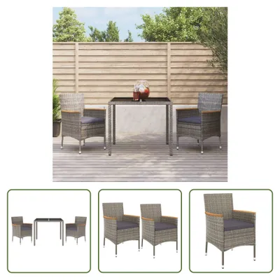 Produktbild von The Living Store 3-tlg. Garten-Essgruppe mit Kissen Grau Poly Rattan