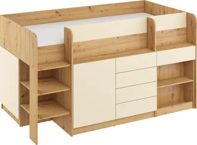 Produktbild von Bett mit Schreibtisch Smile L (Links) 90x200 cm Kindermöbel Schlafzimmer-Sets Hochbett Etagenbett Artisan Eiche / Creme