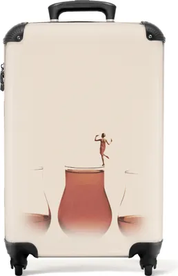 Obrázek produktu pro NoBoringSuitcases.com® Kufry Příruční kufr na kolečkách Malý cestovní kufr na kolečkách se 4 kolečky - Vintage - Sklenice na víno - Žena - Červená - Taneční - Příruční velikost < 55x40x23 cm a 55x40x20 cm - Foto kufr - Příruční kufr - Palubní zavazadlo Příruční kufr 55x35x20 cm, 36L,