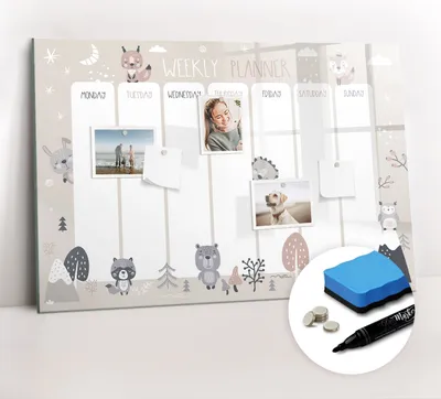 Produktbild von Magnetpinnwand Memoboard - Zubehörsatz - Schwarzer Marker + Schwamm + Magnete - 90 x 60 cm - Tierplaner